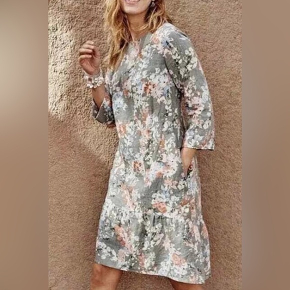 FINAL PRICE J. Jill Medium Love Linen Lagenlook Floral Caraway Ruffle Hem Dress - Picture 8 of 8
